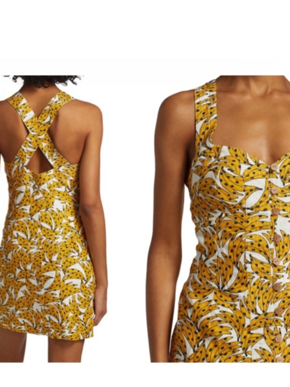 🍌🍌NWT Farm Rio white spotted bananas mini dress. Small flaw** size XL